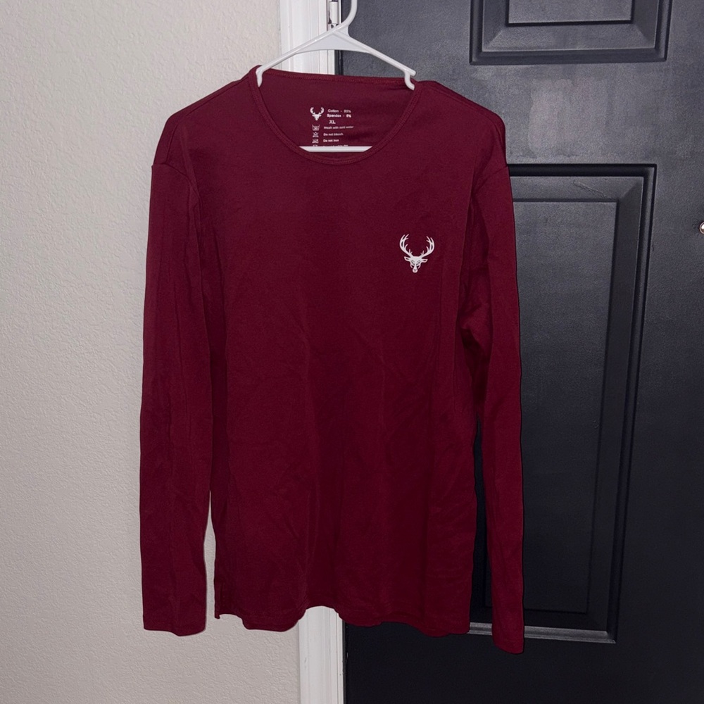 Men's Long Sleeve Crewneck Shirt - Burgundy